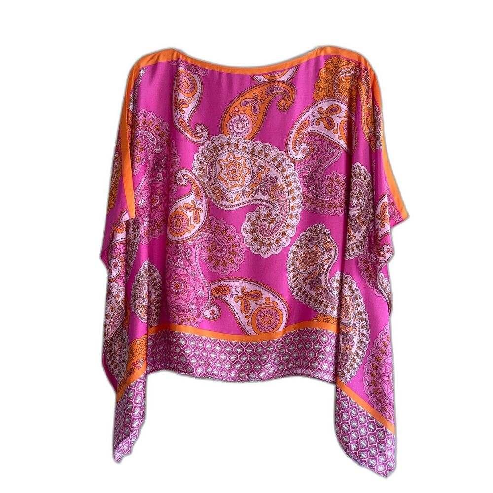 LIEBLINGSSTUCK Handkerchief Top M Pink Orange Paisley Silky Chic Casual Vacation